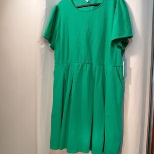 New  Kelly Green‎  Textured Knit Dress Elastic Waist Pockets Sz 3X
